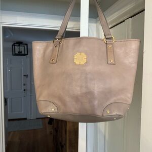 Monet Taupe Leather Tote with Gold Accents